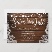 Rustic Wood en String Lights Wedding Save The Date (Voorkant)