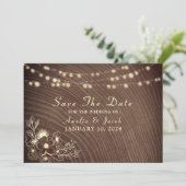 Rustic Wood en String Lights Wedding Save The Date (Staand voorkant)