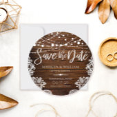 Rustic Wood en String Lights Wedding Save The Date
