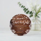 Rustic Wood en String Lights Wedding Save The Date (Staand voorkant)