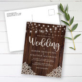 Rustic Wood en String Lights Wedding Uitnodiging Briefkaart