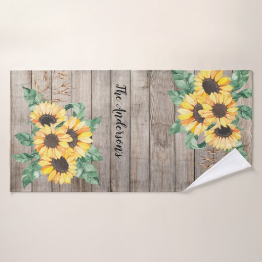Rustic Wood en Sunflower Bath Towel Badhanddoek (Badhanddoek)