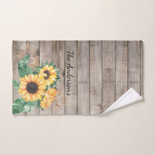 Rustic Wood en Sunflower Hand Towel Handdoek (Handdoek)