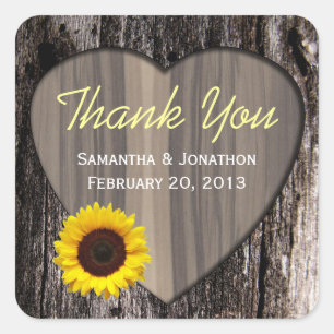 Rustic Wood en Sunflower Wedding Bedankt Vierkante Sticker