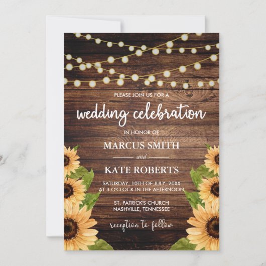 Rustic Wood en Sunflower Wedding Kaart (Voorkant)
