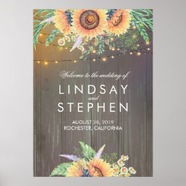 Rustic Wood en Sunflower Wedding Welcome Sign Poster