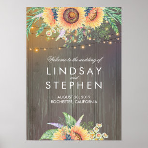 Rustic Wood en Sunflower Wedding Welcome Sign Poster