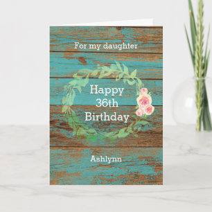 Rustic Wood en Waterverf Floral 36th Birthday Kaart
