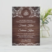 Rustic Wood en White Lace Islamic Muslim Wedding Kaart (Staand voorkant)