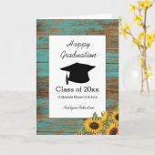 Rustic Wood en Zonnebloemen Afstuderen Kaart (Gele Bloem)