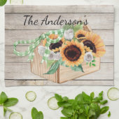 Rustic Wood en zonnebloemen Kitchen Towel Theedoek (Gevouwen)