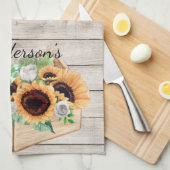 Rustic Wood en zonnebloemen Kitchen Towel Theedoek (Quarter Fold)