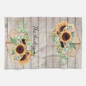 Rustic Wood en zonnebloemen Kitchen Towel Theedoek (Horizontaal)