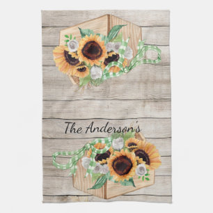 Rustic Wood en zonnebloemen Kitchen Towel Theedoek