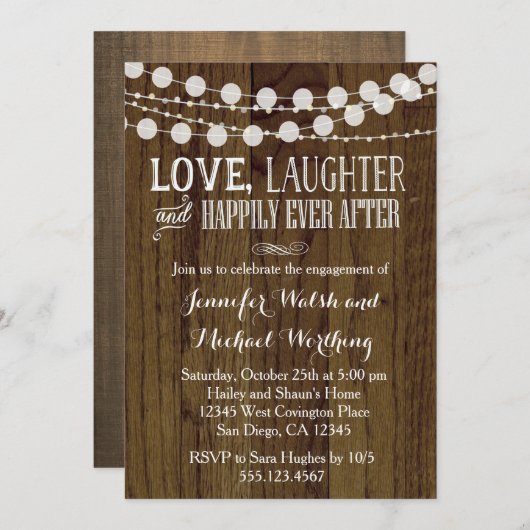 Rustic Wood Engagement Party Uitnodiging 2 (Voorkant / Achterkant)