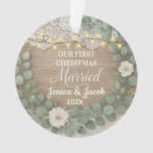 Rustic Wood & Eucalyptus First Christmas Married Ornament (voorkant)