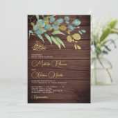 Rustic Wood Eucalyptus Gold Branch Islamic Wedding Kaart (Staand voorkant)