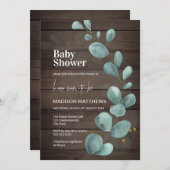 Rustic Wood Eucalyptus Greenery Baby shower Invita Kaart (Voorkant / Achterkant)