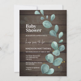 Rustic Wood Eucalyptus Greenery Baby shower Invita Kaart