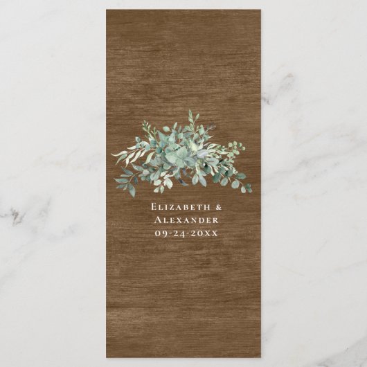 Rustic Wood Eucalyptus Greenery Botanical Wedding Menu (Achterkant)