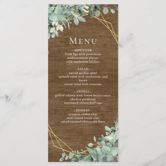 Rustic Wood Eucalyptus Greenery Botanical Wedding Menu (Voorkant)