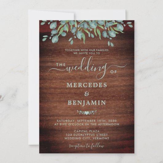 Rustic Wood Eucalyptus Greenery Foliage Wedding Kaart (Voorkant)
