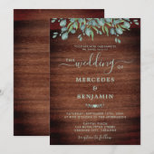 Rustic Wood Eucalyptus Greenery Foliage Wedding Kaart (Voorkant / Achterkant)