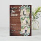Rustic Wood Eucalyptus Greenery Foto Collage Save The Date (Staand voorkant)