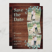 Rustic Wood Eucalyptus Greenery Foto Collage Save The Date (Voorkant / Achterkant)