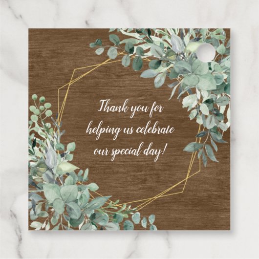 Rustic Wood Eucalyptus Greenery Geometric Wedding Bedankjes Labels (Achterkant)