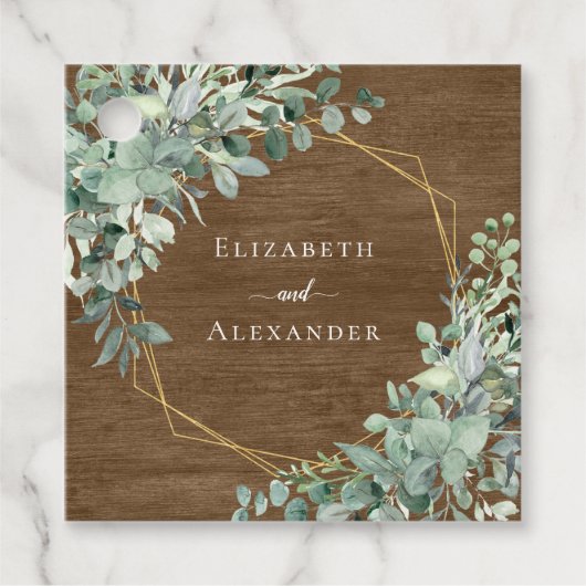 Rustic Wood Eucalyptus Greenery Geometric Wedding Bedankjes Labels (Voorkant)