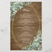 Rustic Wood Eucalyptus Greenery Gold Wedding Menu (Voorkant)