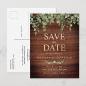 Rustic Wood Eucalyptus Greenery Save the Date Aankondigingskaart (Voorkant / Achterkant)