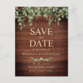 Rustic Wood Eucalyptus Greenery Save the Date Aankondigingskaart (Voorkant)