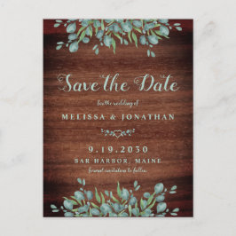 Rustic Wood Eucalyptus Greenery Save the Date Briefkaart