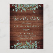 Rustic Wood Eucalyptus Greenery Save the Date Briefkaart (Voorkant)