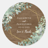 Rustic Wood Eucalyptus Greenery Waterverf Wedding Ronde Sticker (Voorkant)