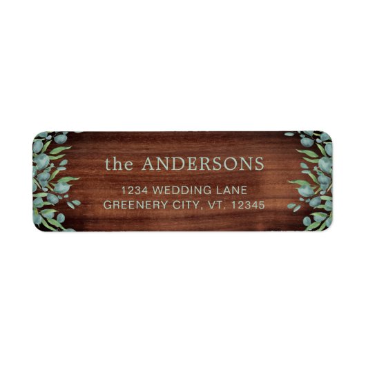 Rustic Wood Eucalyptus Greenery Wedding Address Etiket (Voorkant)