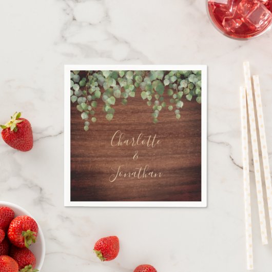 Rustic Wood Eucalyptus Greenery Wedding Napkins Servet (Insitu)
