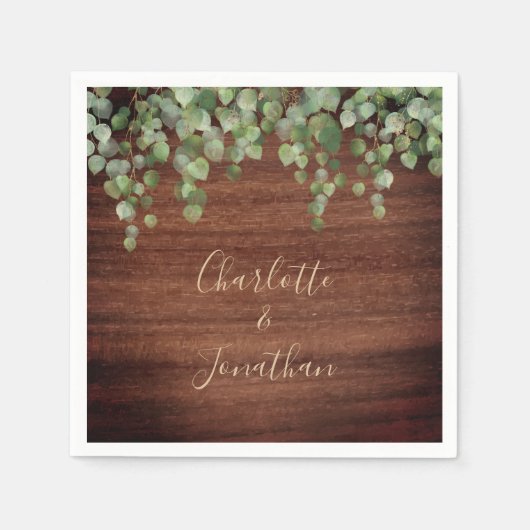 Rustic Wood Eucalyptus Greenery Wedding Napkins Servet (Voorkant)