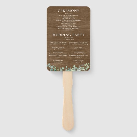 Rustic Wood Eucalyptus Greenery Wedding Programme Handwaaier (Achterkant)