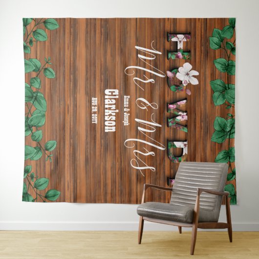 Rustic Wood Eucalyptus Howdy de heer Mrs Wall Back Wandkleed (In Situ (horizontaal))