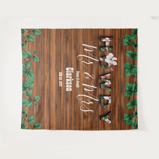 Rustic Wood Eucalyptus Howdy de heer Mrs Wall Back Wandkleed (Voorkant (horizontaal))