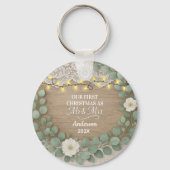 Rustic Wood & Eucalyptus Mr & Mrs Christmas Sleutelhanger (Voorkant)