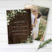 Rustic Wood Eucalyptus Weddenschap Foto opslaan Da Save The Date