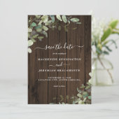 Rustic Wood Eucalyptus Weddenschap Foto opslaan Da Save The Date (Staand voorkant)