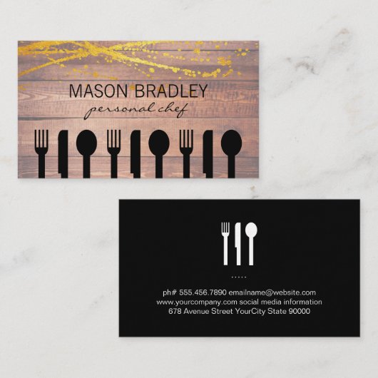 Rustic Wood Executive Chef Silverware Visitekaartje (Voorkant / Achterkant)