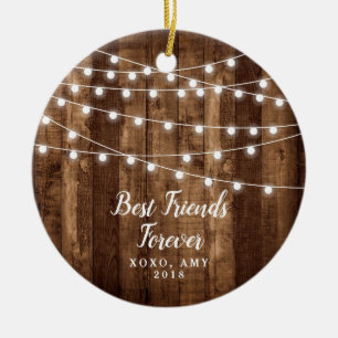 Rustic Wood Fairy Lights Best Friends Forever Keramisch Ornament