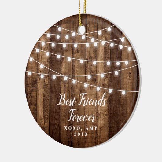 Rustic Wood Fairy Lights Best Friends Forever Keramisch Ornament (Links)