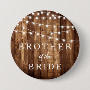 Rustic Wood Fairy Lights Brother van de Bride Gift Ronde Button 7,6 Cm